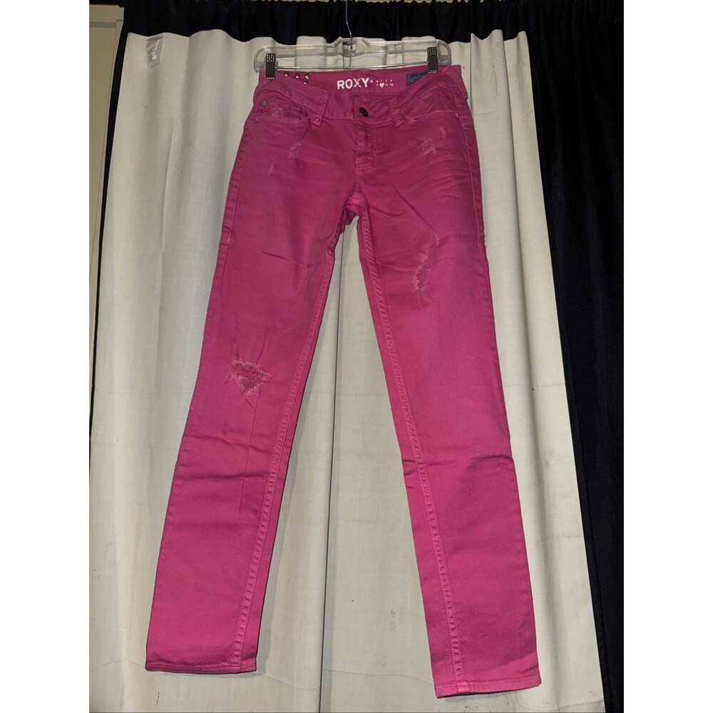 Roxy Pink Super Skinny Fit Distressed Jeans Womens Size 9
